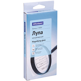 Лупа OfficeSpace, 75мм, 3-х кратное увеличение, карт. коробка, европодвес фото Лупа OfficeSpace, 75мм, 3-х кратное увеличение, карт. коробка, европодвес