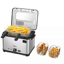 Фритюрница KITFORT KT-6240, 2000 Вт, объем 4,8 л, регулировка 130-190 °С, 3 корзинки, черная/серебристая, КТ-6240