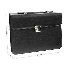 Портфель OfficeSpace "Neptun", кожзам, черный, 3 отделения, метал. замок фото Портфель OfficeSpace "Neptun", кожзам, черный, 3 отделения, метал. замок