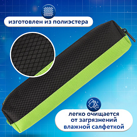 Пенал-косметичка BRAUBERG, мягкий, "Black&Bright", черно-зеленый, 21х5х5 см, 229005