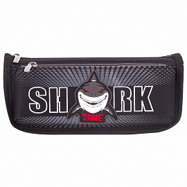 Пенал мягкий ЮНЛАНДИЯ, 2 отделения, полиэстер, "Shark", черный, 21х6х9 см, 270271