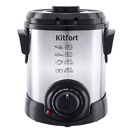 Фритюрница KITFORT KT-2009, 1000 Вт, объем 1 л, регулировка 130-190 °С, 1 корзинка, черная/серебристая, КТ-2009
