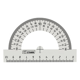 Транспортир 10см, 180° СТАММ, пластиковый, прозрачный, бесцветный