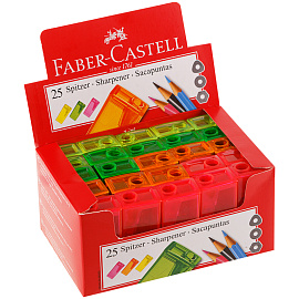 Точилка FABER-CASTELL, с контейнером, прямоугольная, пластиковая, детали флуоресцентные, ассорти, 581525 фото Точилка FABER-CASTELL, с контейнером, прямоугольная, пластиковая, детали флуоресцентные, ассорти, 581525