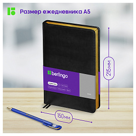 Ежедневник недатированный, А5, 160л., кожзам, Berlingo "xGold", зол. срез, черный