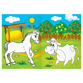 Раскраска с цв. фоном А4, 16 стр., ТРИ СОВЫ "В деревне