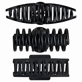 Крабы для волос НАБОР 3 шт., 8,5 см / 8,5 см / 11 см, soft-touch, чёрный, MONTE VITA (МОНТЕ ВИТА), 457032