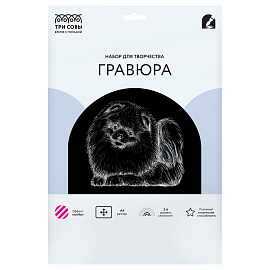 Гравюра с эффектом серебра ТРИ СОВЫ "Шпиц", А4 фото Гравюра с эффектом серебра ТРИ СОВЫ "Шпиц", А4