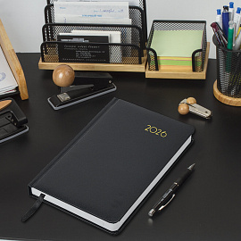 Ежедневник датированный 2026, А5, 138x213 мм, BRAUBERG "Select", балакрон, черный, 117086