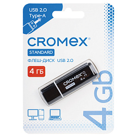 Флеш-диск 4 GB, CROMEX Standard USB 2.0, черный, 514156