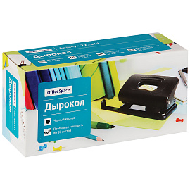 Дырокол OfficeSpace 10л., пластиковый, черный, с линейкой фото Дырокол OfficeSpace 10л., пластиковый, черный, с линейкой