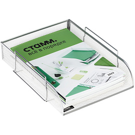 Лоток для бумаг горизонтальный СТАММ, металл, серебристый
