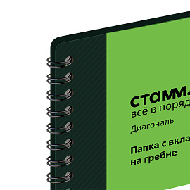 Папка с 20 вкладышами на гребне СТАММ "Диагональ" А4, 14мм, 700мкм, пластик, изумруд