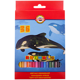 Карандаши цветные Koh-I-Noor Животные 36 цветов шестигранные