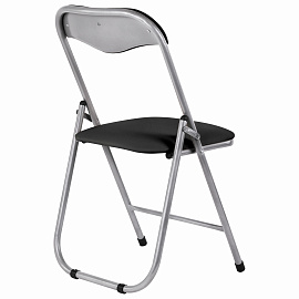 Стул складной для дома и офиса РС04, серебристый каркас, кожзам черный фото Стул складной для дома и офиса РС04, серебристый каркас, кожзам черный