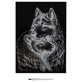 Гравюра с эффектом серебра ТРИ СОВЫ "Волки", А4 фото Гравюра с эффектом серебра ТРИ СОВЫ "Волки", А4