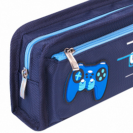 Пенал мягкий ЮНЛАНДИЯ, 2 отделения, полиэстер, "Joystick", синий, 21х6х9 см, 270274
