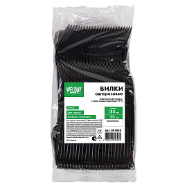 Вилка одноразовая пластиковая 180 мм, черная, КОМПЛЕКТ 50 шт., ЭТАЛОН, WELDAY (ВЭЛДЭЙ), 607838