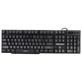 Клавиатура проводная SONNEN KB-7010, USB, 104 клавиши, LED-подсветка, черная, 512653