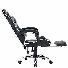 Кресло компьютерное CROMEX (КРОМЕКС) "Wave GM-145", вибромассаж, подножка, подушки, экокожа, черное/серое, 532956
