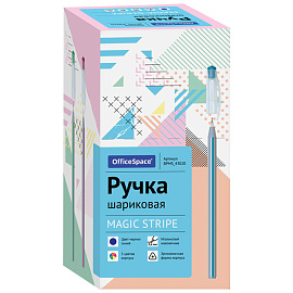 Ручка шариковая OfficeSpace "Magic stripe" синяя, 0,6мм, трехгранная, на масляной основе, штрих-код