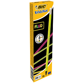 Карандаш чернографитный HB с ластиком Bic Evolution Fluo заточенный шестигранный