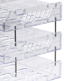 Лоток для бумаг горизонтальный СТАММ "Сити", набор 3шт., на мет. стержнях, широкая загрузка, прозрачный