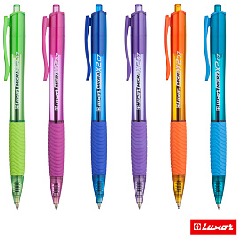 Ручка шариковая автоматическая Luxor "Micra X II" синяя, 0,7мм, грип, корпус ассорти