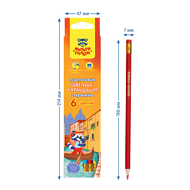 Карандаши цветные пластиковые стираемые Мульти-Пульти "Енот в Венеции", 06цв., с ласт., заточ., картон
