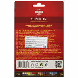 Карандаши цветные акварельные художественные KOH-I-NOOR "Mondeluz", 36 цветов, 3,8 мм, заточенные, европодвес, 3719036001KZRU
