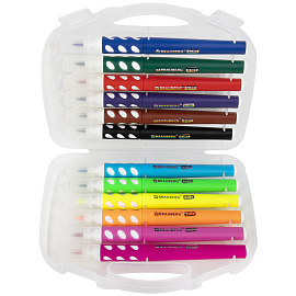 Фломастеры в суперкейсе эргономичные 12 цветов, наконечник-кисть, вентилируемый колпачок, BRAUBERG KIDS, 152184 фото Фломастеры в суперкейсе эргономичные 12 цветов, наконечник-кисть, вентилируемый колпачок, BRAUBERG KIDS, 152184