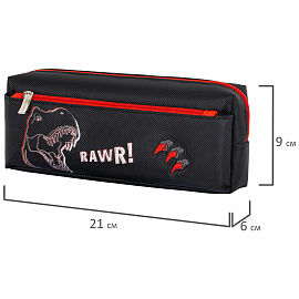 Пенал мягкий ЮНЛАНДИЯ, 2 отделения, полиэстер, "Roar", черный, 21х9х6 см, 272347