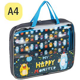 Папка с ручками А4 ArtSpace "Happy Monster", полиэстер, на молнии, 50мм фото Папка с ручками А4 ArtSpace "Happy Monster", полиэстер, на молнии, 50мм