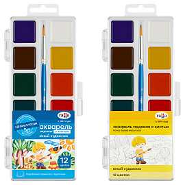 Краски акварельные медовые Гамма Юный художник 12 цветов