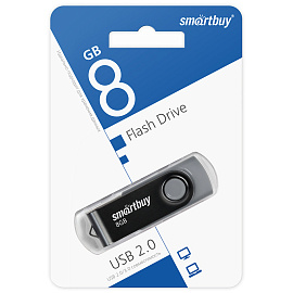 Флеш-диск 8 GB SMARTBUY Twist USB 2.0, черный, SB008GB2TWK