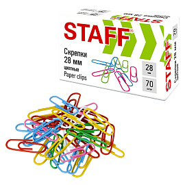Скрепки STAFF 28 мм, цветные, 70 штук, 271708 фото Скрепки STAFF 28 мм, цветные, 70 штук, 271708