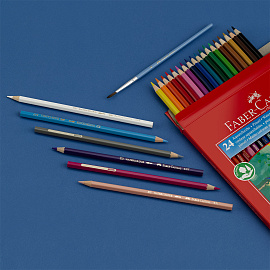 Карандаши цветные акварельные Faber-Castell шестигранные 24 цвета с кистью фото Карандаши цветные акварельные Faber-Castell шестигранные 24 цвета с кистью