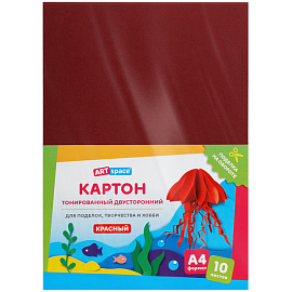 Картон цветной А4, ArtSpace, 10л., тонированный, красный, 180г/м2