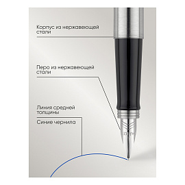 Ручка перьевая Jotter FP Stainless steel CT цвет чернил синий, цвет корпуса серебристый (артикул производителя 2030946)
