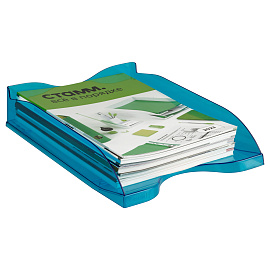 Лоток для бумаг горизонтальный СТАММ "Тропик", тонированный голубой