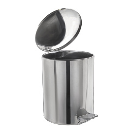 Ведро мусорное 15 л нержавеющая сталь с педалью с крышкой серебристое (30.7x25x25 см)