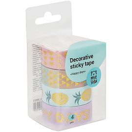 Клейкая лента канцелярская Meshu Happy days декоративная 15 мм х 3 м (4 штуки в упаковке)