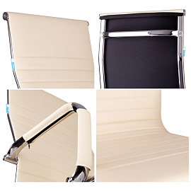 Кресло руководителя Helmi HL-E17 "Slim", экокожа бежевая, хром