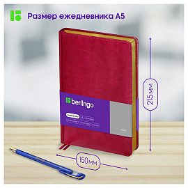 Ежедневник недатированный, А5, 160л., кожзам, Berlingo "xGold", зол. срез, фуксия