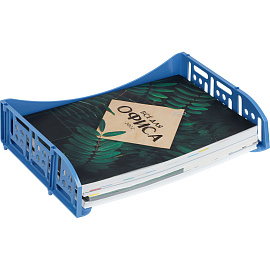 Лоток для бумаг горизонтальный СТАММ "Field", широкая загрузка, сине-голубой фото Лоток для бумаг горизонтальный СТАММ "Field", широкая загрузка, сине-голубой