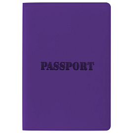 Обложка для паспорта, мягкий полиуретан, "PASSPORT", фиолетовая, STAFF, 237608