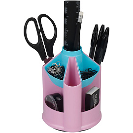 Настольная подставка СТАММ "Mini Desk", пластиковая, вращающаяся, розовый/бирюзовый фото Настольная подставка СТАММ "Mini Desk", пластиковая, вращающаяся, розовый/бирюзовый