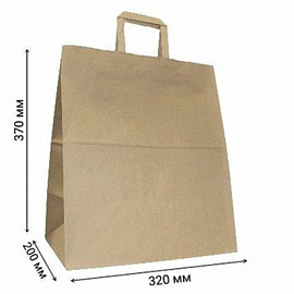 Крафт-пакет бумажный 32х20х37 см, плоские ручки, плотность 90 г/м2, 110494