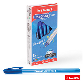 Ручка шариковая Luxor "InkGlide 100 Icy" синяя, 0,7мм, трехгран.
