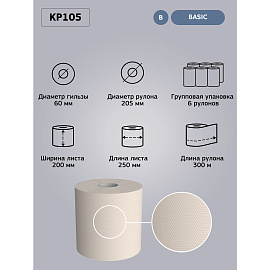 Полотенца бумажные рулонные Veiro Professional Basic M2 1-слойные серые 6 рулонов по 300 метров (KP105)